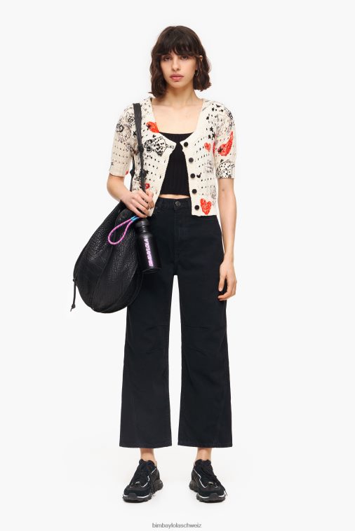 Bimba Y Lola Taillierter Cardigan aus Lochstrick mit Herzmuster Spitzname Kleidung T04ZZ371