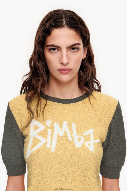 Bimba Y Lola Zweifarbiger Pullover aus Baumwolle Gelb Kleidung T04ZZ382