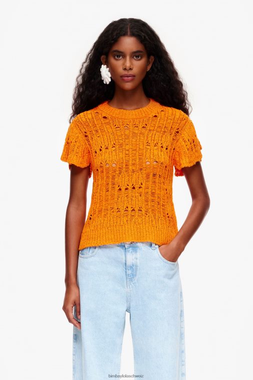 Bimba Y Lola durchbrochener Pullover orange Kleidung T04ZZ356