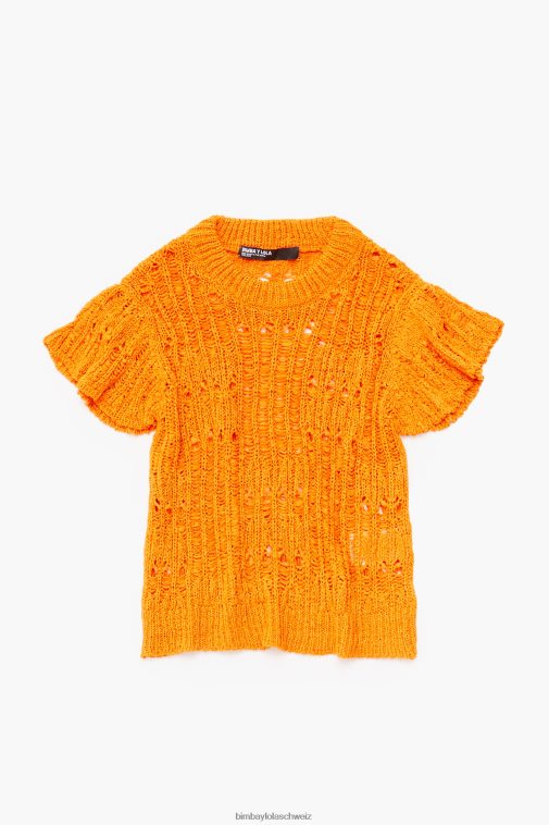 Bimba Y Lola durchbrochener Pullover orange Kleidung T04ZZ356