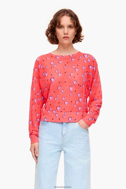 Bimba Y Lola kleiner herzförmiger Leinenpullover Rot Kleidung T04ZZ366