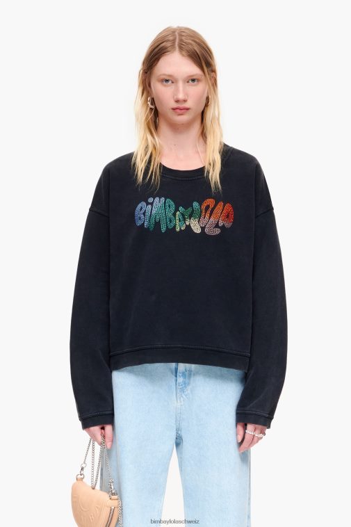 Bimba Y Lola Kastenförmiges Logo-Sweatshirt Schwarz Kleidung T04ZZ497
