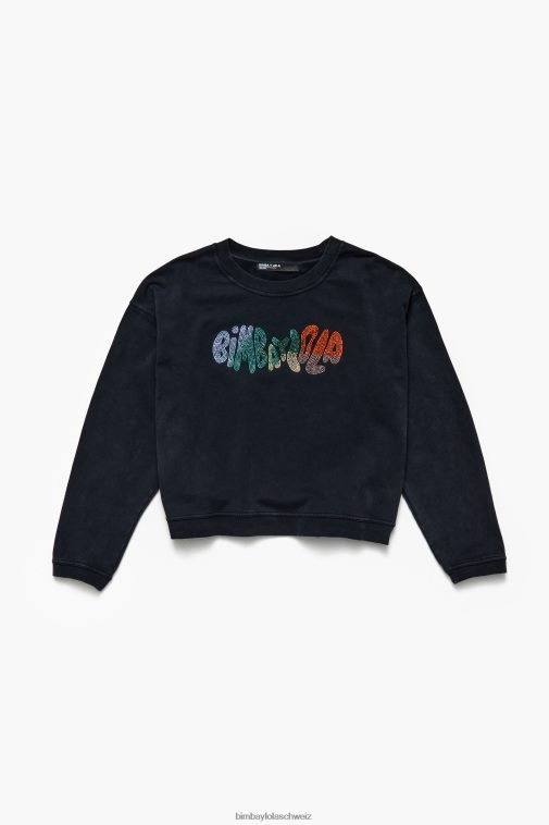 Bimba Y Lola Kastenförmiges Logo-Sweatshirt Schwarz Kleidung T04ZZ497