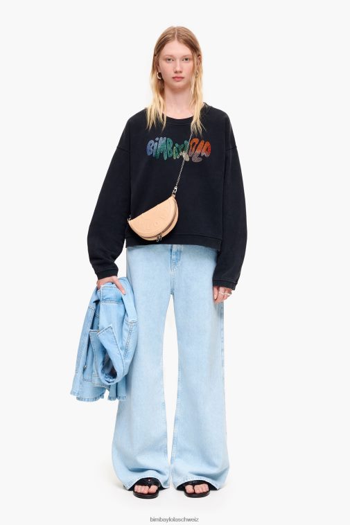 Bimba Y Lola Kastenförmiges Logo-Sweatshirt Schwarz Kleidung T04ZZ497