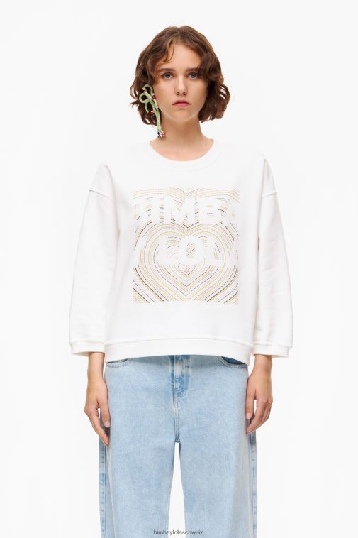 Bimba Y Lola Sweatshirt mit Logo-Print Elfenbein Kleidung T04ZZ503