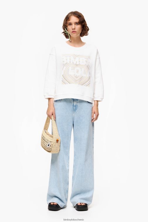 Bimba Y Lola Sweatshirt mit Logo-Print Elfenbein Kleidung T04ZZ503