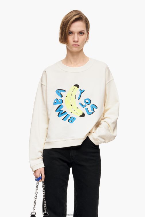 Bimba Y Lola Sweatshirt mit kastigem Logo und Banane Elfenbein Kleidung T04ZZ495