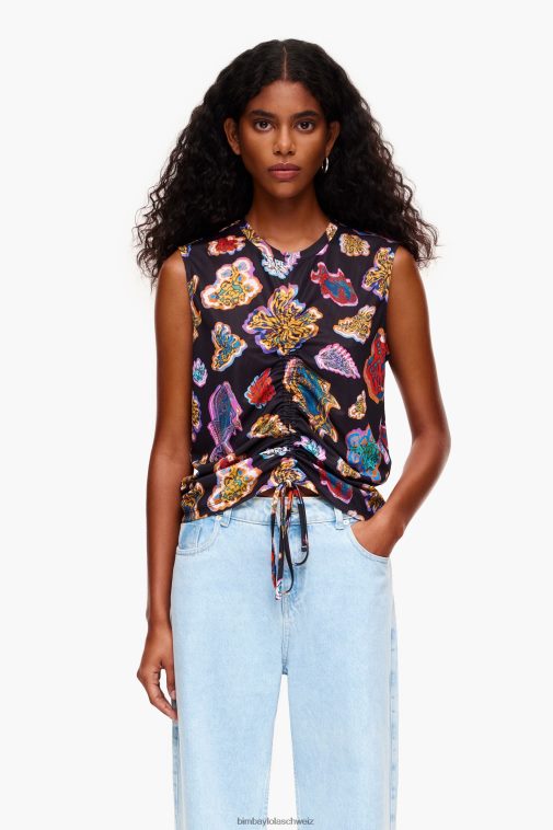 Bimba Y Lola Fisch-Meer-T-Shirt Schwarz Kleidung T04ZZ262