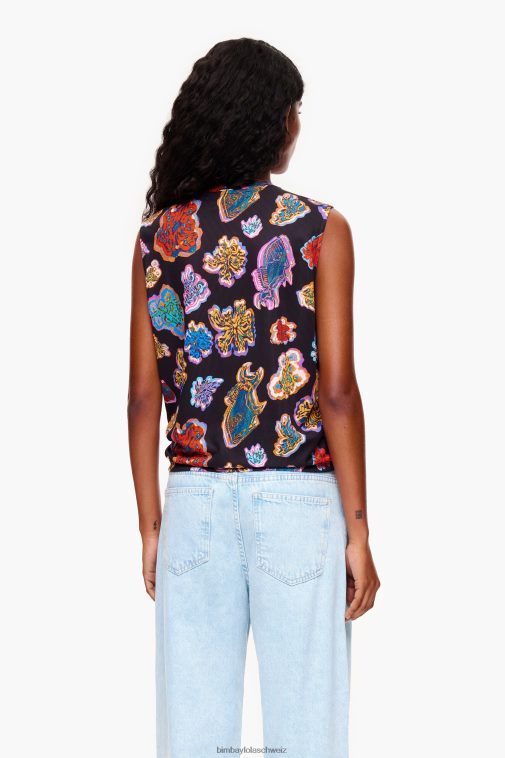 Bimba Y Lola Fisch-Meer-T-Shirt Schwarz Kleidung T04ZZ262