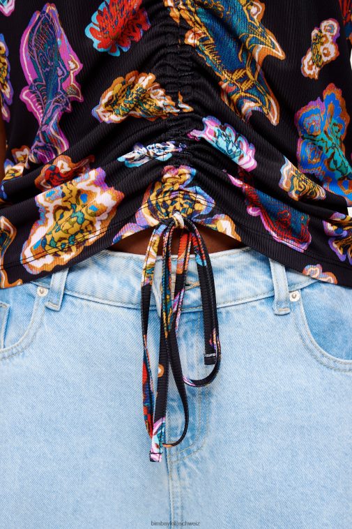 Bimba Y Lola Fisch-Meer-T-Shirt Schwarz Kleidung T04ZZ262