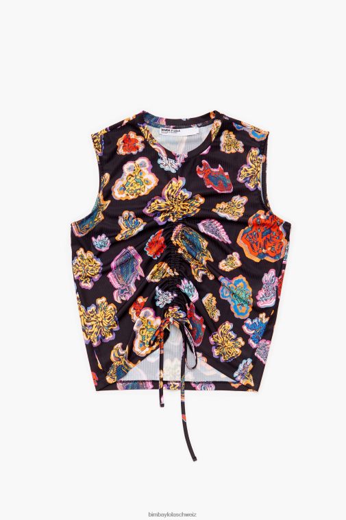 Bimba Y Lola Fisch-Meer-T-Shirt Schwarz Kleidung T04ZZ262