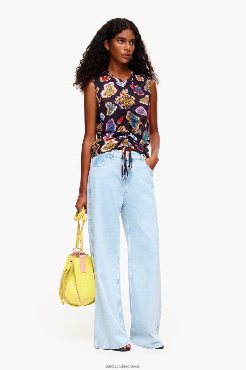 Bimba Y Lola Fisch-Meer-T-Shirt Schwarz Kleidung T04ZZ262