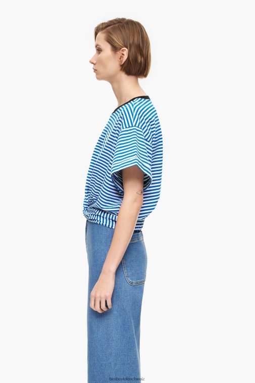 Bimba Y Lola Kastenförmiges T-Shirt mit Knotenmuster Blau und weiß Kleidung T04ZZ322