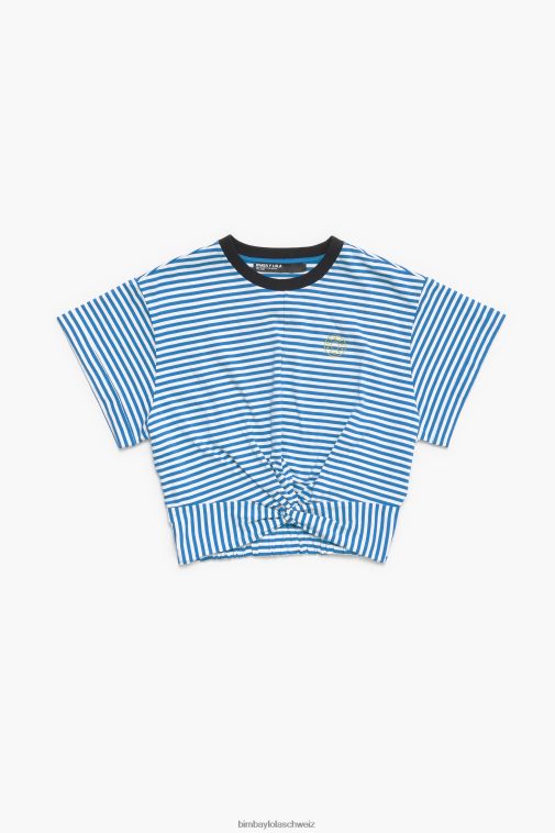 Bimba Y Lola Kastenförmiges T-Shirt mit Knotenmuster Blau und weiß Kleidung T04ZZ322