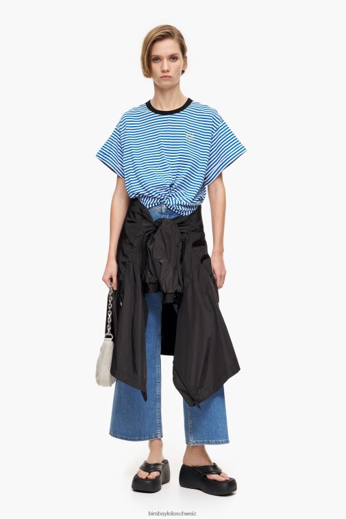 Bimba Y Lola Kastenförmiges T-Shirt mit Knotenmuster Blau und weiß Kleidung T04ZZ322