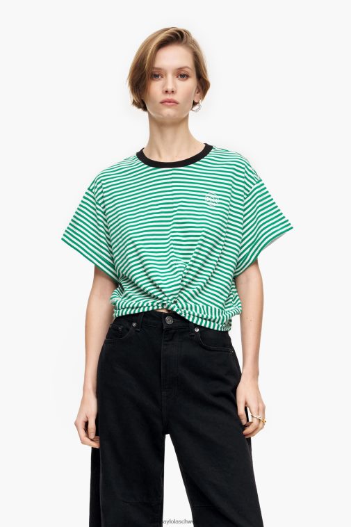 Bimba Y Lola Kastenförmiges T-Shirt mit Knotenmuster grün und weiß Kleidung T04ZZ321