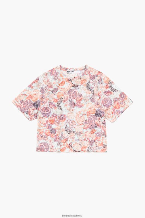Bimba Y Lola Kastenförmiges T-Shirt mit Volldruck Früchte Kleidung T04ZZ291