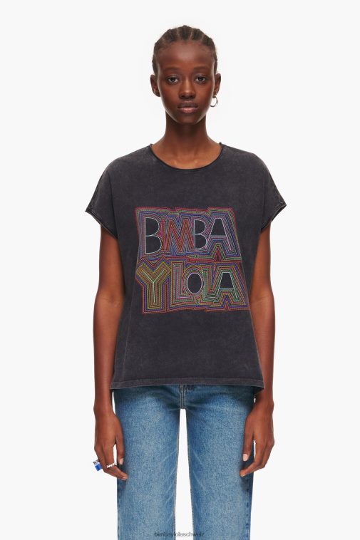 Bimba Y Lola Logo-T-Shirt schwarz gewaschen Kleidung T04ZZ259