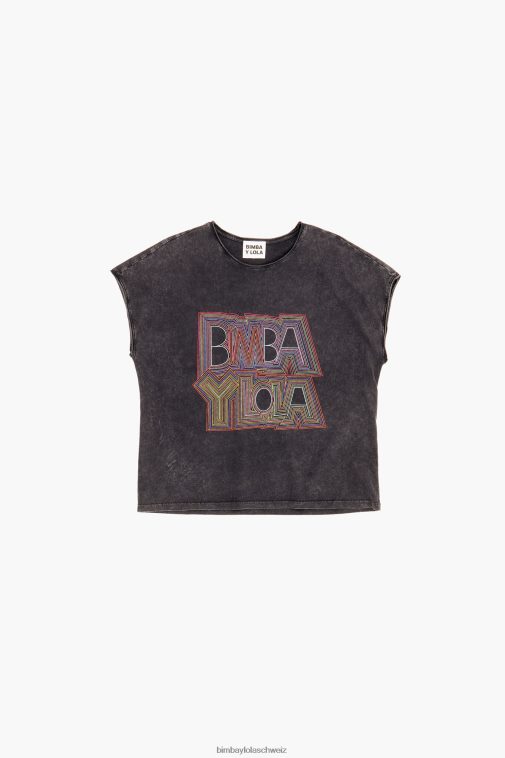 Bimba Y Lola Logo-T-Shirt schwarz gewaschen Kleidung T04ZZ259