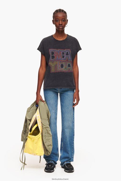 Bimba Y Lola Logo-T-Shirt schwarz gewaschen Kleidung T04ZZ259