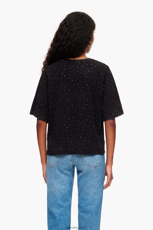 Bimba Y Lola Mehrfarbiges, kastenförmiges T-Shirt mit Steinen Schwarz Kleidung T04ZZ296