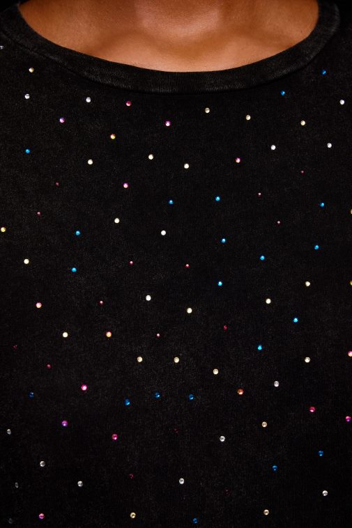 Bimba Y Lola Mehrfarbiges, kastenförmiges T-Shirt mit Steinen Schwarz Kleidung T04ZZ296