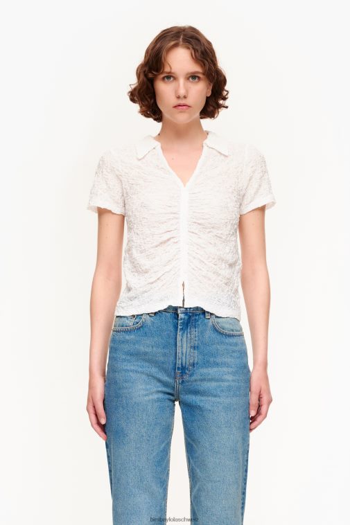 Bimba Y Lola Strukturiertes T-Shirt mit Knöpfen Elfenbein Kleidung T04ZZ287