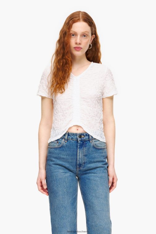 Bimba Y Lola Strukturiertes, gerafftes T-Shirt Elfenbein Kleidung T04ZZ267