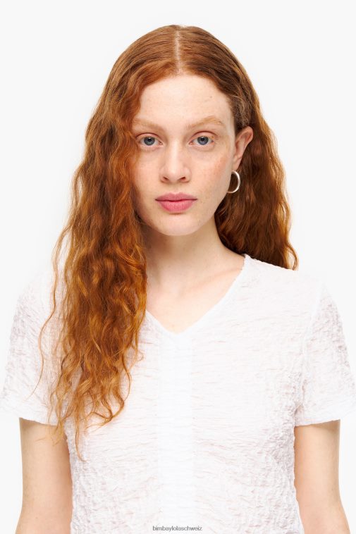 Bimba Y Lola Strukturiertes, gerafftes T-Shirt Elfenbein Kleidung T04ZZ267