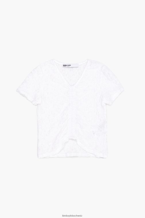 Bimba Y Lola Strukturiertes, gerafftes T-Shirt Elfenbein Kleidung T04ZZ267