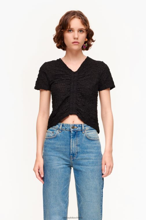 Bimba Y Lola Strukturiertes, gerafftes T-Shirt Schwarz Kleidung T04ZZ268