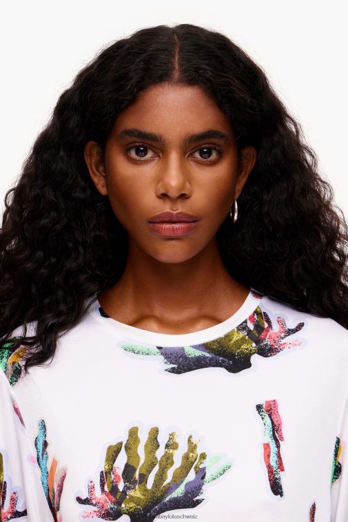 Bimba Y Lola T-Shirt mit Korallen-Print Elfenbein Kleidung T04ZZ265