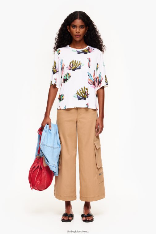 Bimba Y Lola T-Shirt mit Korallen-Print Elfenbein Kleidung T04ZZ265