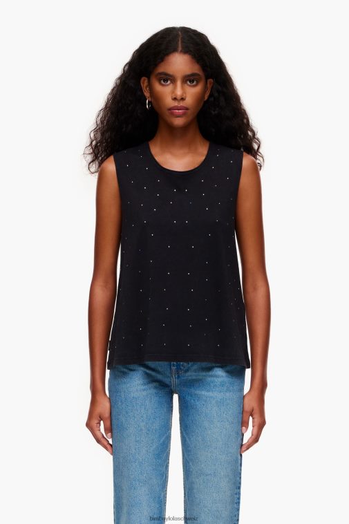 Bimba Y Lola T-Shirt mit mehrfarbigen Steinen Schwarz Kleidung T04ZZ297