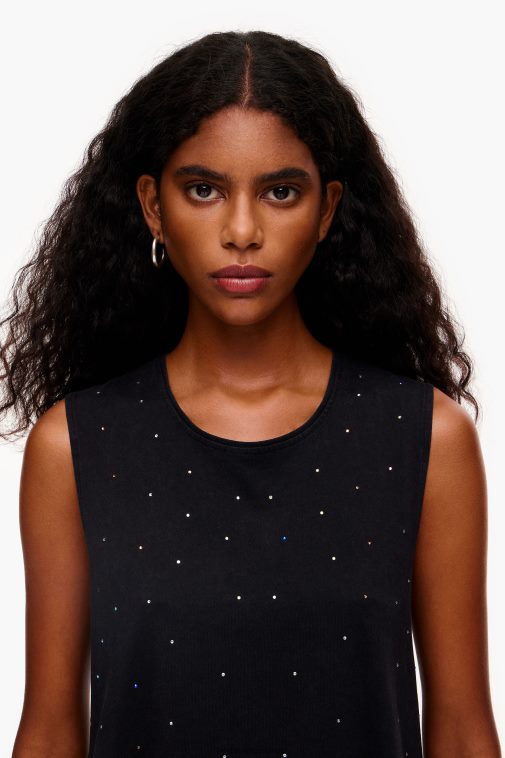 Bimba Y Lola T-Shirt mit mehrfarbigen Steinen Schwarz Kleidung T04ZZ297