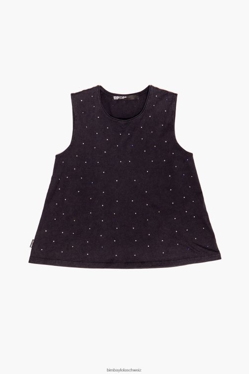 Bimba Y Lola T-Shirt mit mehrfarbigen Steinen Schwarz Kleidung T04ZZ297