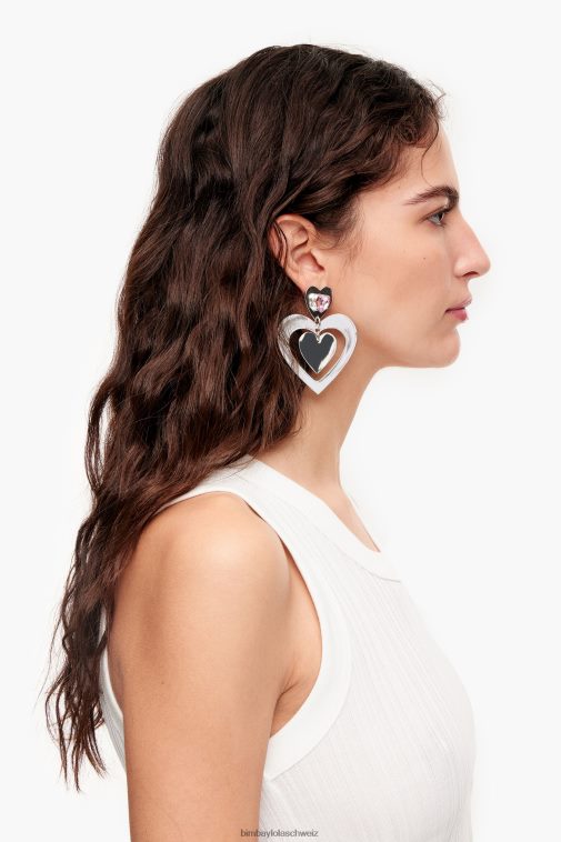 Bimba Y Lola Creolen mit Herzkristallen Silber Zubehör T04ZZ739