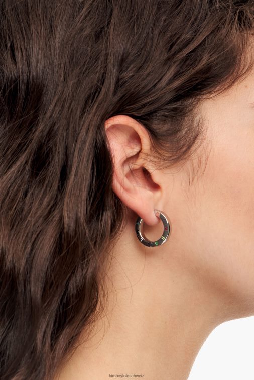 Bimba Y Lola Creolen mit Logo dunkles Silber und mehrfarbig Zubehör T04ZZ717