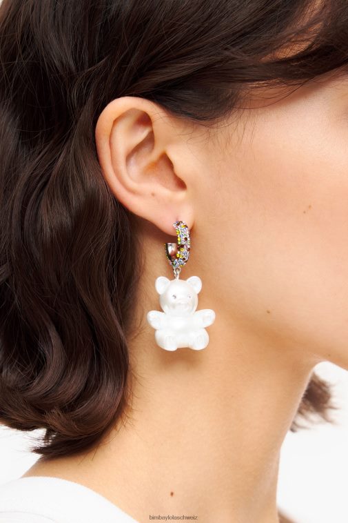 Bimba Y Lola Lange Teddybär-Ohrringe aus Harz Perle Zubehör T04ZZ798