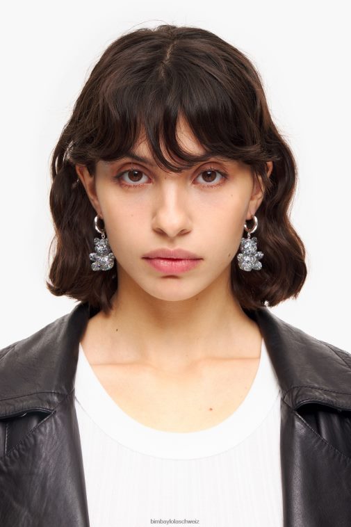 Bimba Y Lola Lange Teddybär-Ohrringe aus Harz Silber Zubehör T04ZZ797