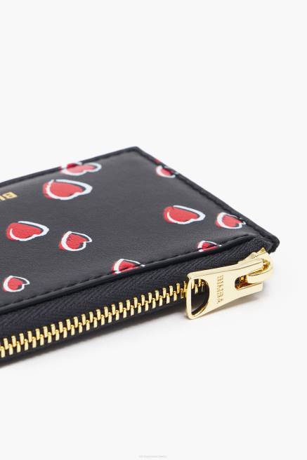 Bimba Y Lola Rechteckige Geldbörse aus Leder mit kleinem Herz-Print Zubehör Schwarz T04ZZ1007