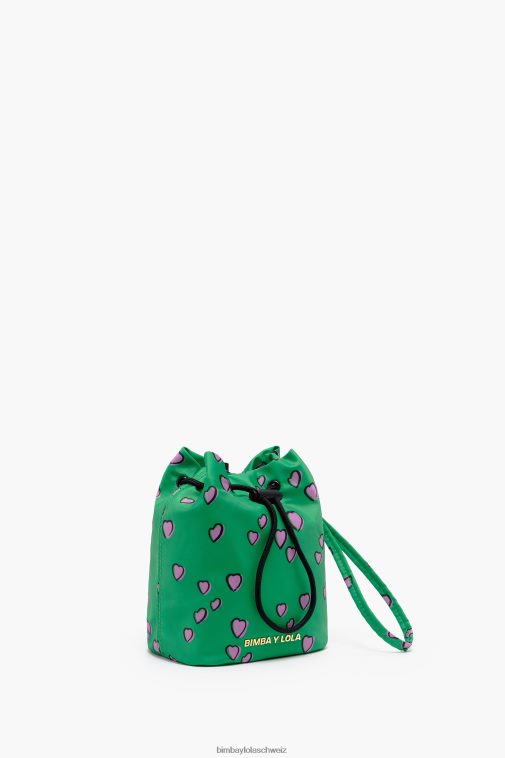 Bimba Y Lola Kleine Mini-Eimertasche mit Herzaufdruck Grün Zubehör T04ZZ1085