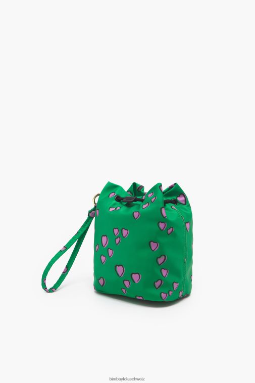 Bimba Y Lola Kleine Mini-Eimertasche mit Herzaufdruck Grün Zubehör T04ZZ1085