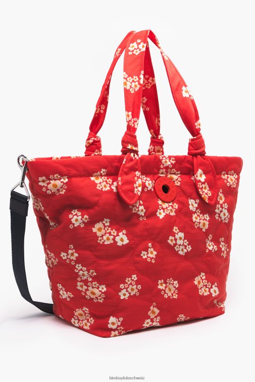 Bimba Y Lola Acryl-Blumen-Nylon-Shopper-Tasche Rot Zubehör T04ZZ133