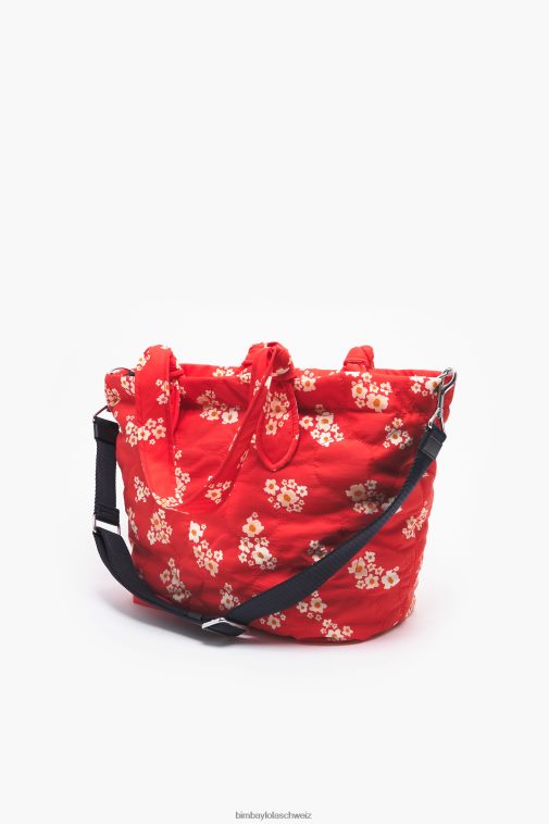 Bimba Y Lola Acryl-Blumen-Nylon-Shopper-Tasche Rot Zubehör T04ZZ133
