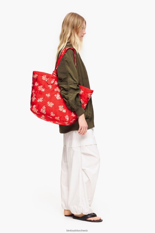 Bimba Y Lola Acryl-Blumen-Nylon-Shopper-Tasche Rot Zubehör T04ZZ133