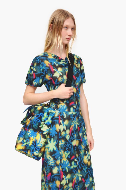 Bimba Y Lola Einkaufstasche aus Nylon mit Graffiti-Blumen Blau Zubehör T04ZZ132