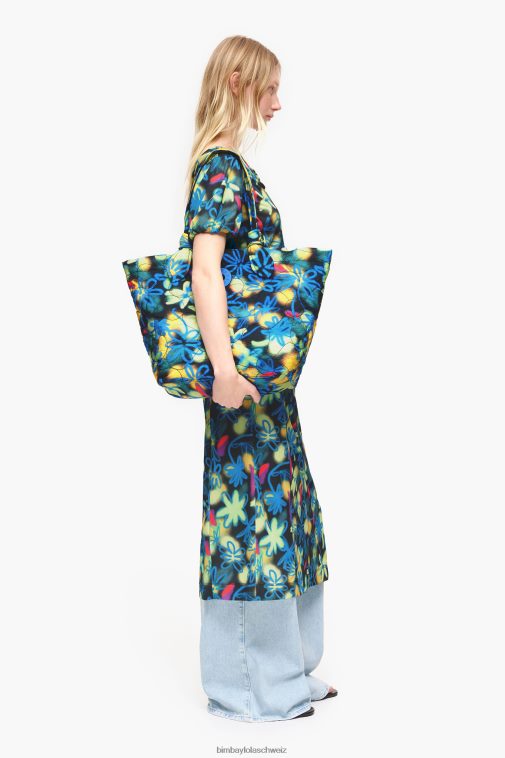 Bimba Y Lola Einkaufstasche aus Nylon mit Graffiti-Blumen Blau Zubehör T04ZZ132