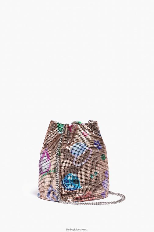 Bimba Y Lola Beuteltasche aus Netzstoff mit „Fallen Jewels“-Print golden Zubehör T04ZZ147