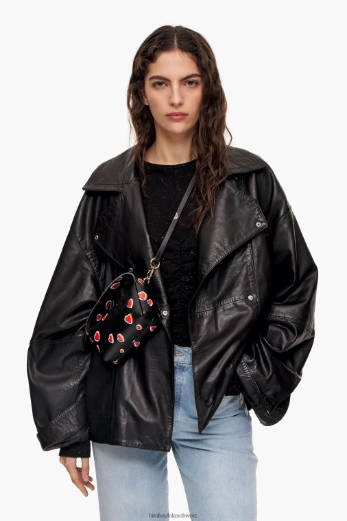 Bimba Y Lola Hobo-Tasche aus Leder mit Herzen Schwarz Zubehör T04ZZ60